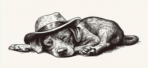 Sleeping Dog with Stylish Hat