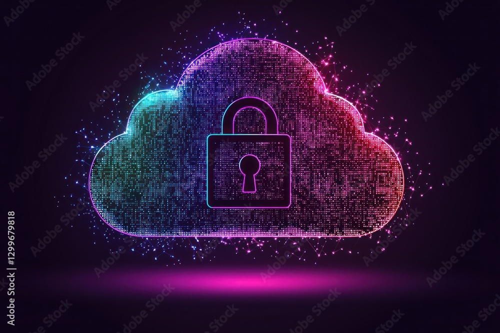 Aufkleber Digital Cloud Lock Security System with Encrypted Data Protection Technology for Cyber Safe Network