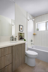 A modern bathroom in new construction in Portland, Oregon.