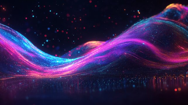 A mesmerizing wave of neon light flowing through a dark cosmic background, creating a futuristic and sci-fi aesthetic.