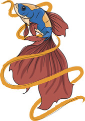 Elegant fish artwork illustration design with art style for wallpaper, template, logo, illustration design or brand 