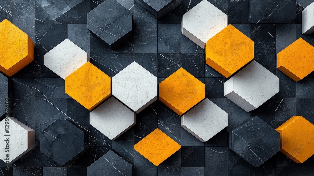 Poster an artistic wall displaying an array of orange and white cubes creating a unique texture and modern 