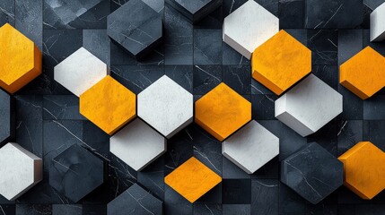 An artistic wall displaying an array of orange and white cubes creating a unique texture and modern design flair