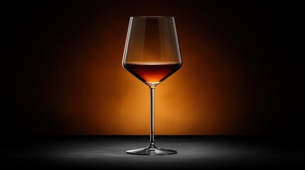 A sleek wine glass filled with dark amber liquid, illuminated against a warm gradient background, creating a sophisticated and inviting atmosphere.