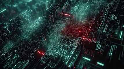 Obraz premium Futuristic Circuit Board Abstract Digital Cityscape
