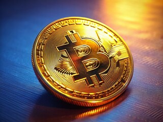 Shiny Gold Bitcoin Cryptocurrency Physical Coin Close-up