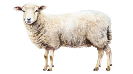 Obraz premium Sheep in watercolor isolated, a charming farm animal illustration, perfect for depicting rural life, wool, or farmyard animals.
