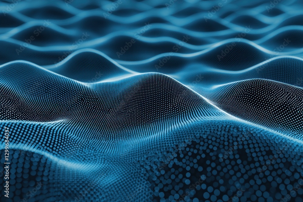 Poster mesmerizing blue particle wave landscape abstract background featuring fluid motion and futuristic d