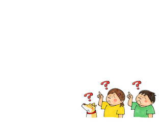 指差す子供と犬(疑問)　コピースペース