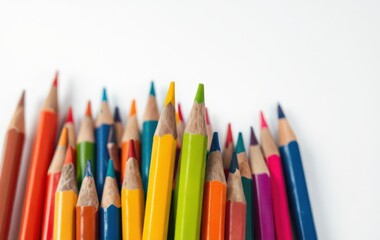 Vibrant Collection of Colorful Pencils on White Background for Art and Design