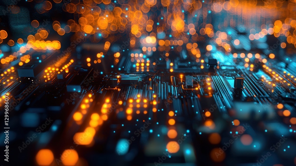 Aufkleber illuminated digital world with glowing circuit board showcasing high tech network connectivity