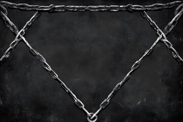 Distressed chains intersect on dark surface creating triangle graphic element