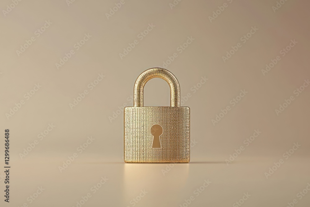 Poster golden padlock representing security and protection with intricate details on a neutral background