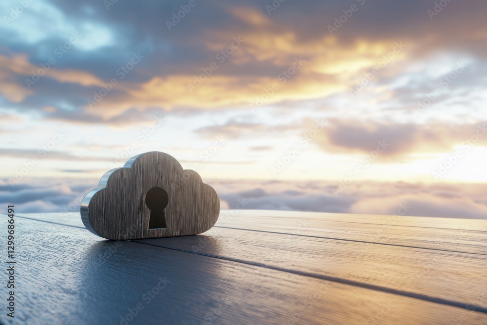 Aufkleber secure cloud storage on a wood table against a sky background promotes data safety and accessibility