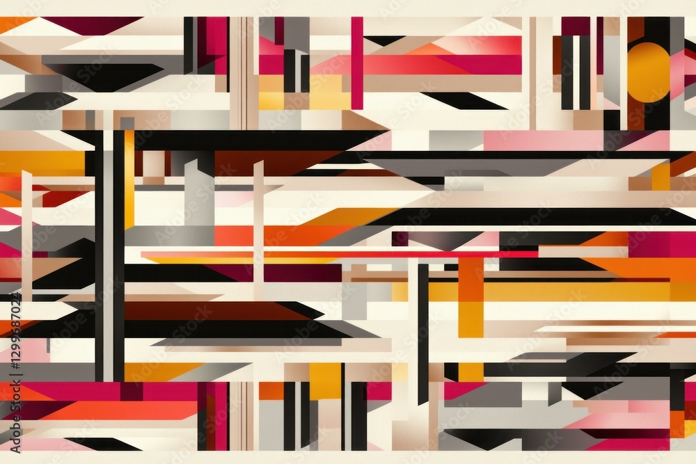 Poster vibrant abstract geometric composition featuring bold shapes and horizontal lines balanced color har