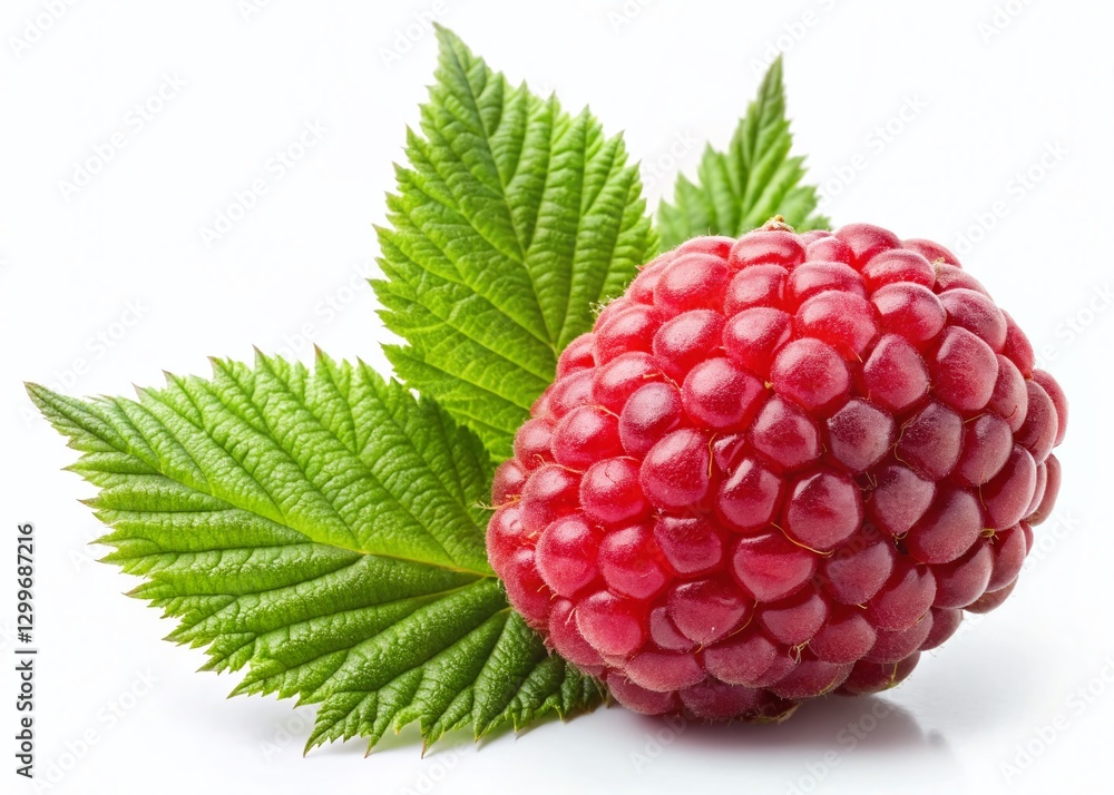 Poster silhouette of a ripe red raspberry with leaf - isolated png