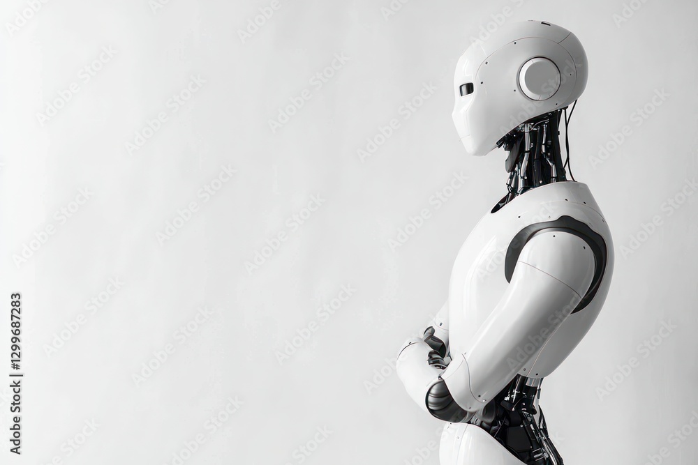 Aufkleber side profile robot with artificial intelligence against a white background neutral and modern high k