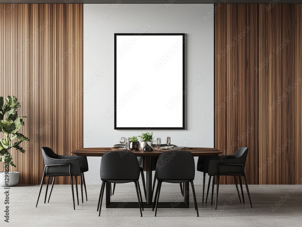 Poster stylish dining room featuring a large table and chairs creating an inviting space for family gatheri