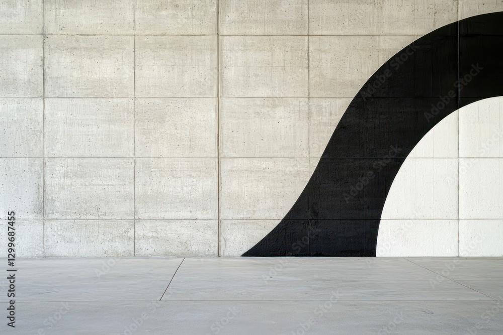 Poster concrete wall with abstract black and white curve design simple urban architectural art minimal geom