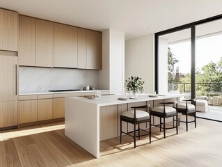 Spacious kitchen with a cozy dining area perfectly designed for family meals and social gatherings in a contemporary style