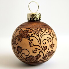 Elegant Wooden Ornament with Intricate Floral Design and Gold Top