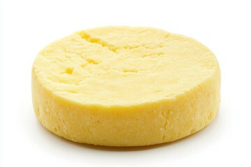 Fresh Cottage Cheese Wheel on Clean White Surface Appetizing Dairy Product for Healthy Eating Ideas