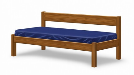 Wooden bench with blue mattress