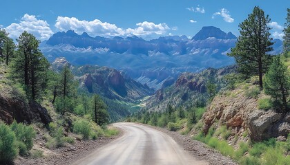 Naklejka premium Road winds thru canyon to mountains