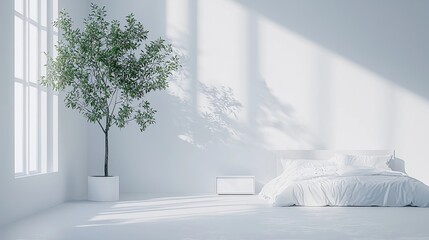 White Bedroom Interior Sunlight Shadows