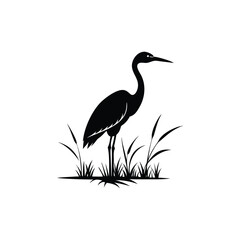 heron on a black background