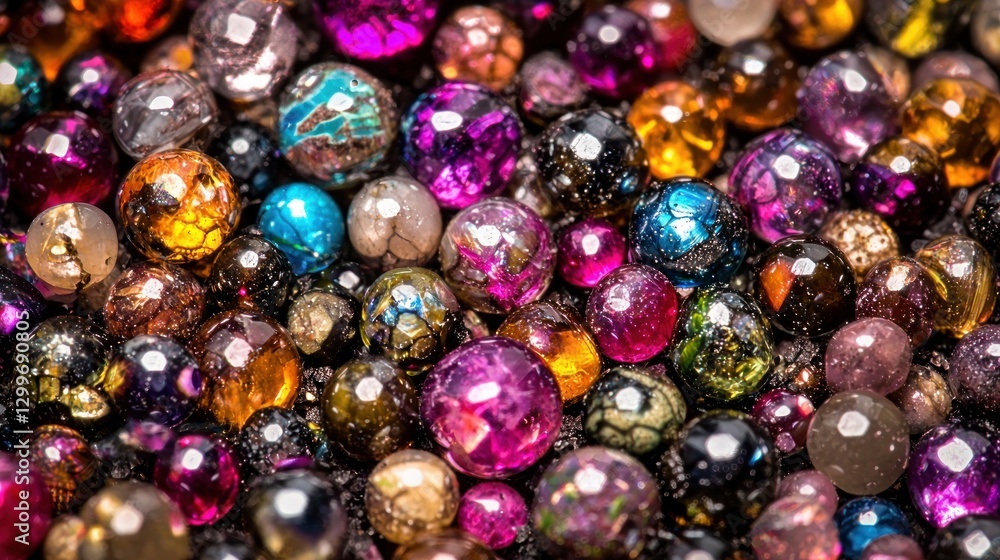 Poster iridescent abstract gemstones vivid color and spherical texture sparkle in a mesmerizing close up vi