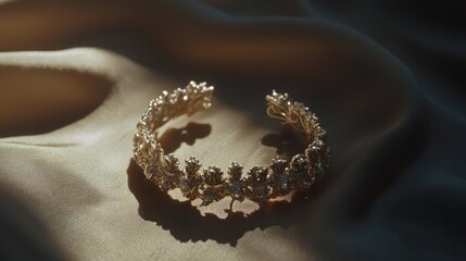 Golden bracelet lying gracefully on draped silk fabric a display of timeless elegance refined beauty