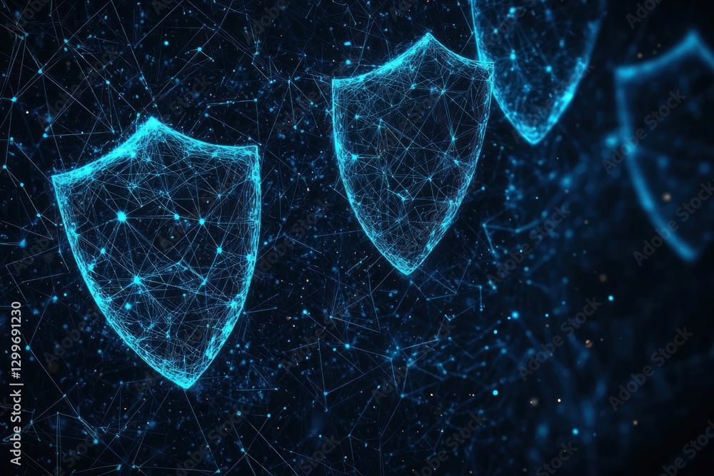 Aufkleber digital shield protection network with abstract interconnected lines against cyber threat attack