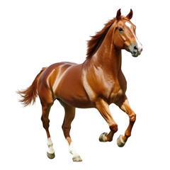 Fototapeta premium Majestic Chestnut Horse Galloping in Graceful Motion on White Background