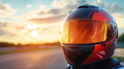 Fototapeta premium Sunset Reflection on Racing Visor at Racetrack