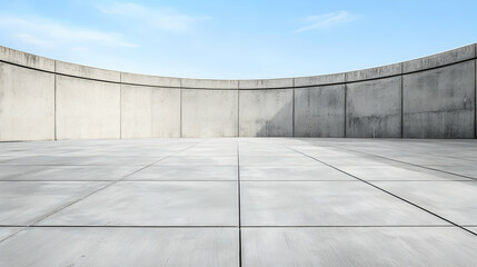 Obraz premium Empty Concrete Space with Curving Walls Under Bright Sky