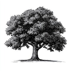 Detailed ink drawing of a large, full tree.