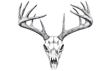 Detailed pencil sketch of a deer skull with large antlers. (1)