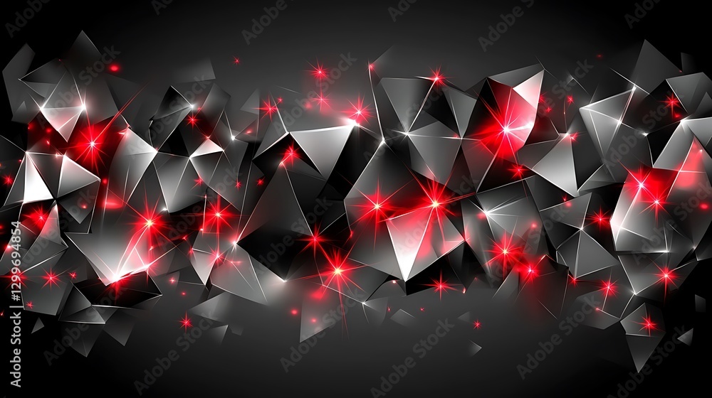Poster dark crystals in a geometric composition with sparkling red lights on a gradient background