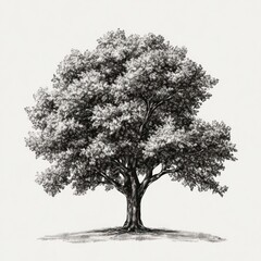 Detailed pencil sketch of a large, full, deciduous tree.