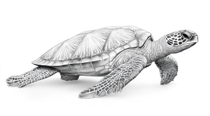 Detailed pencil sketch of a sea turtle crawling.