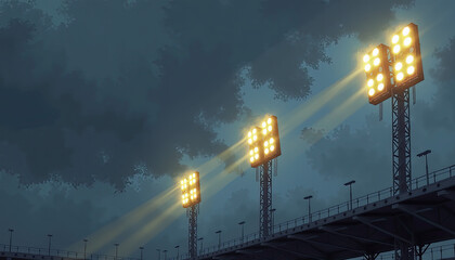 Stadium Floodlights Against Cloudy Sky for Sports Event Marketing and Championship Advertising