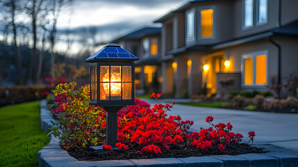 Solar garden lamp illuminates modern home