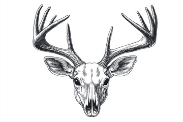 Detailed sketch of a deer skull with large antlers.
