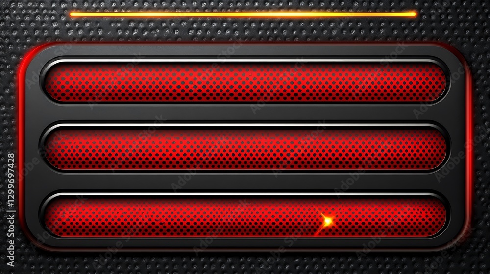 Poster sleek illuminated interface panel with red elements and carbon fiber style texture on a dark surface