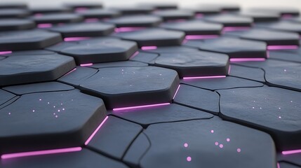 Obraz premium Textured Hexagon Pattern with Purple Glowing Edges Abstract Design Presentation Backdrop and Decoration