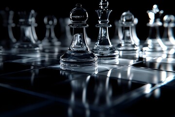 Close-up of chessboard, with clear strategic positioning, creating a focused gaming atmosphere
