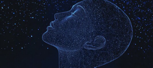 Digital head gazing at starry night sky.