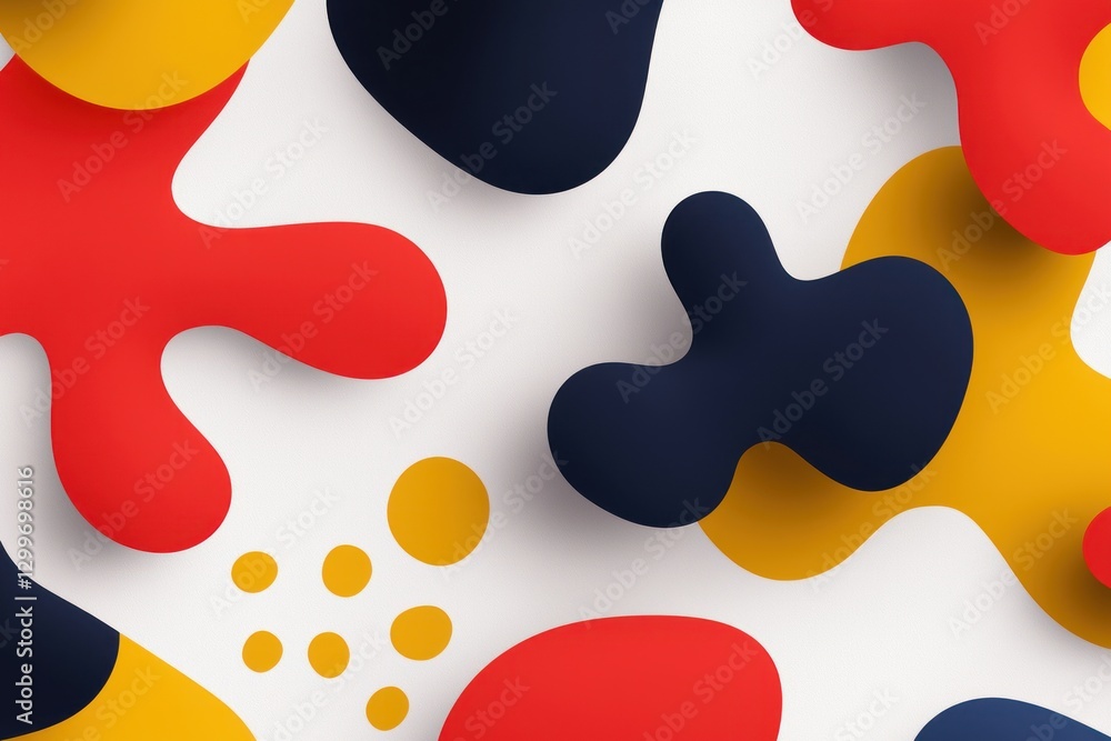 Poster geometric art composition with blob shapes in red yellow blue color palette bold artistic expression