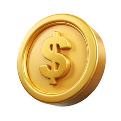 Golden dollar coin with embossed currency symbol